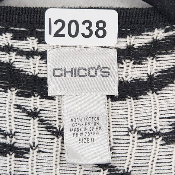 Chicos Sweater Womens 0 Black White 4 Zebra Print Cardigan Knit Casual Classic - Picture 7 of 12